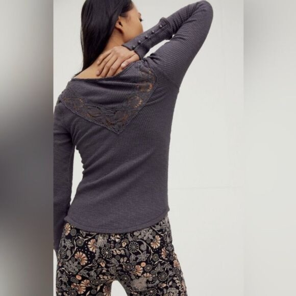 Free People Come on over henley - lace long sleeve - Picture 2 of 8